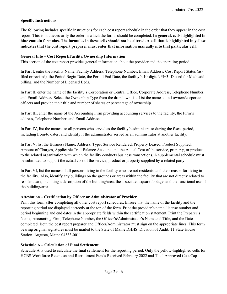 Instructions for Mainecare Cost Report for Appendix E Private Non-medical Institutions (Pnmi) - Maine, Page 2
