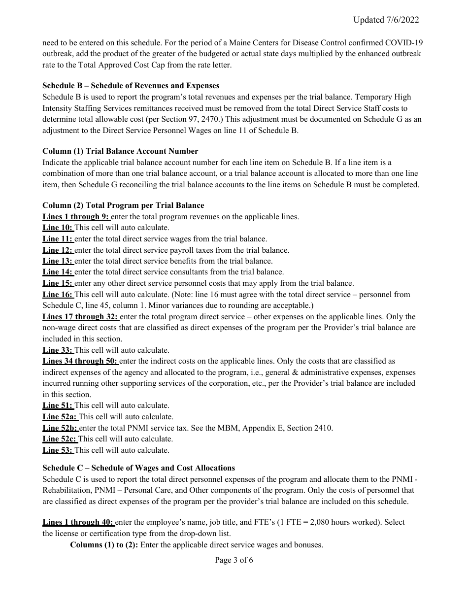 Instructions for Mainecare Cost Report for Appendix E Private Non-medical Institutions (Pnmi) - Maine, Page 3