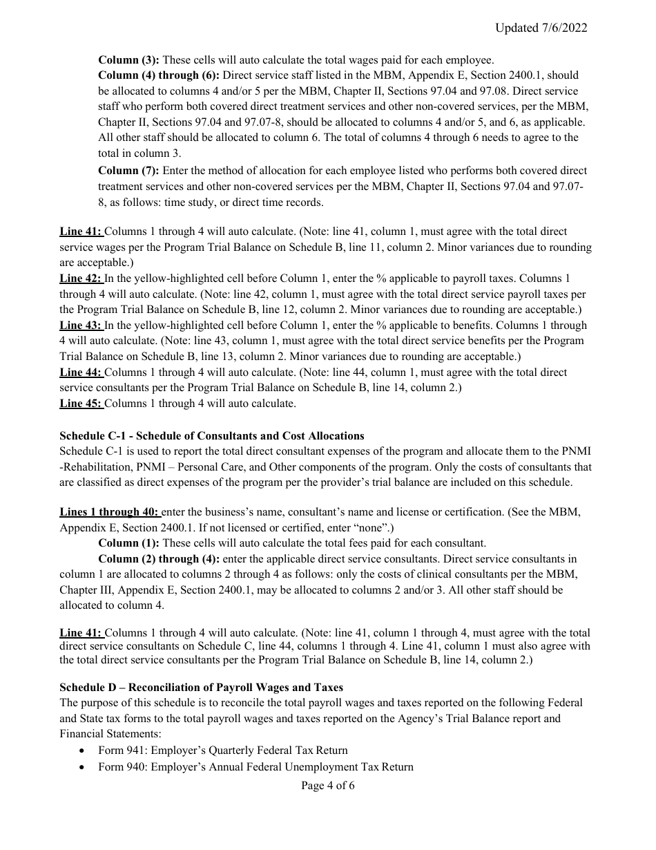 Instructions for Mainecare Cost Report for Appendix E Private Non-medical Institutions (Pnmi) - Maine, Page 4