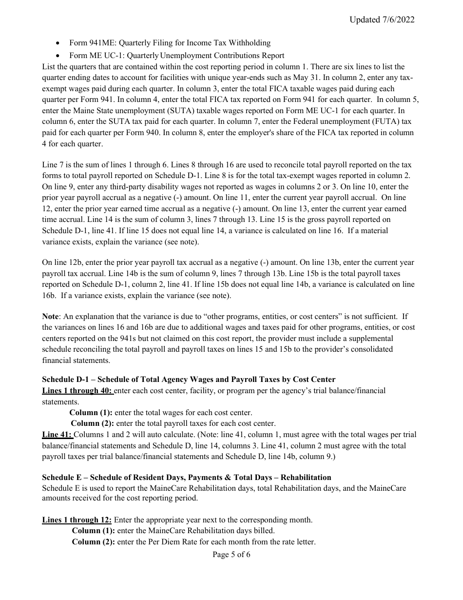 Instructions for Mainecare Cost Report for Appendix E Private Non-medical Institutions (Pnmi) - Maine, Page 5