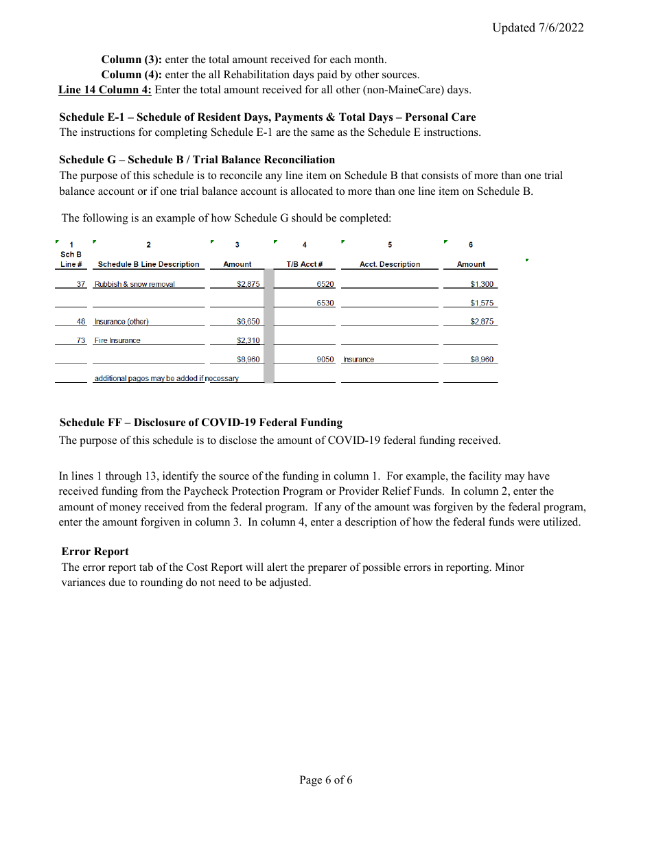 Instructions for Mainecare Cost Report for Appendix E Private Non-medical Institutions (Pnmi) - Maine, Page 6