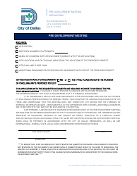 Pre-development Meeting Application - City of Dallas, Texas