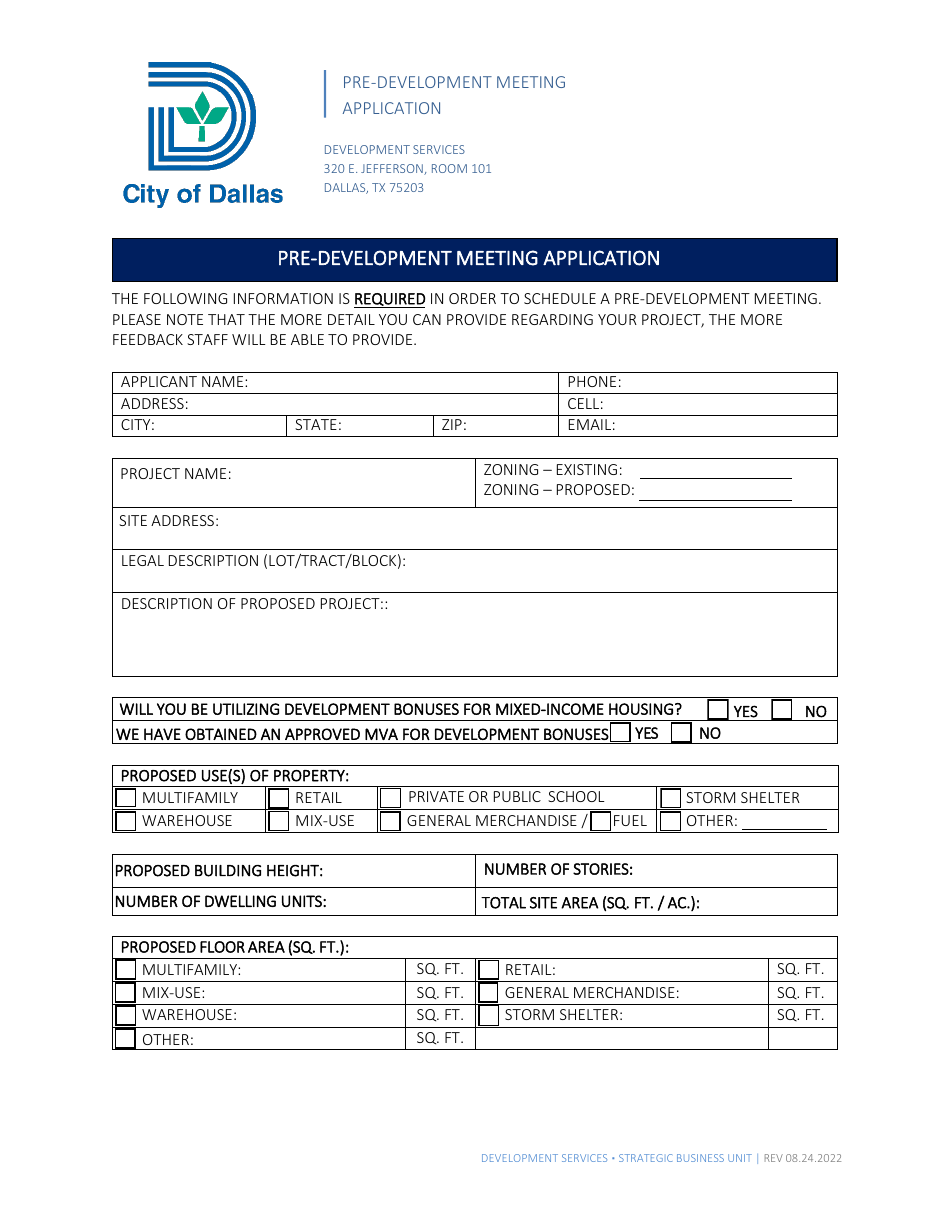 Pre-development Meeting Application - City of Dallas, Texas, Page 2