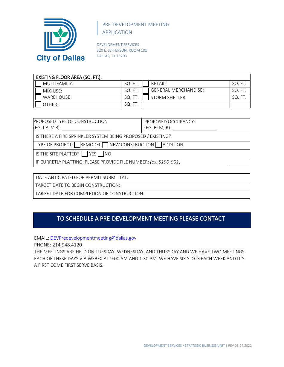 Pre-development Meeting Application - City of Dallas, Texas, Page 3