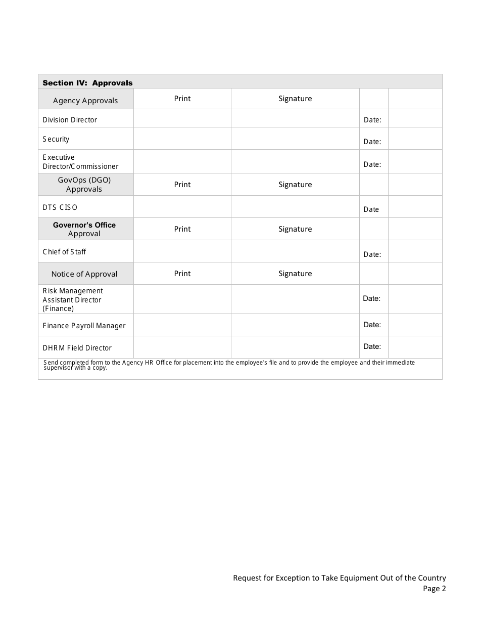 In-state Work Location Policy Request for Exception to Work and / or Take Equipment out of the Country - Utah, Page 2