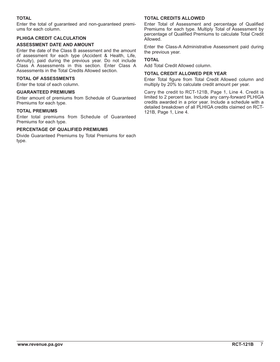Form RCT-121B Gross Premiums Tax - Foreign Life or Foreign Title Insurance Companies - Pennsylvania, Page 11