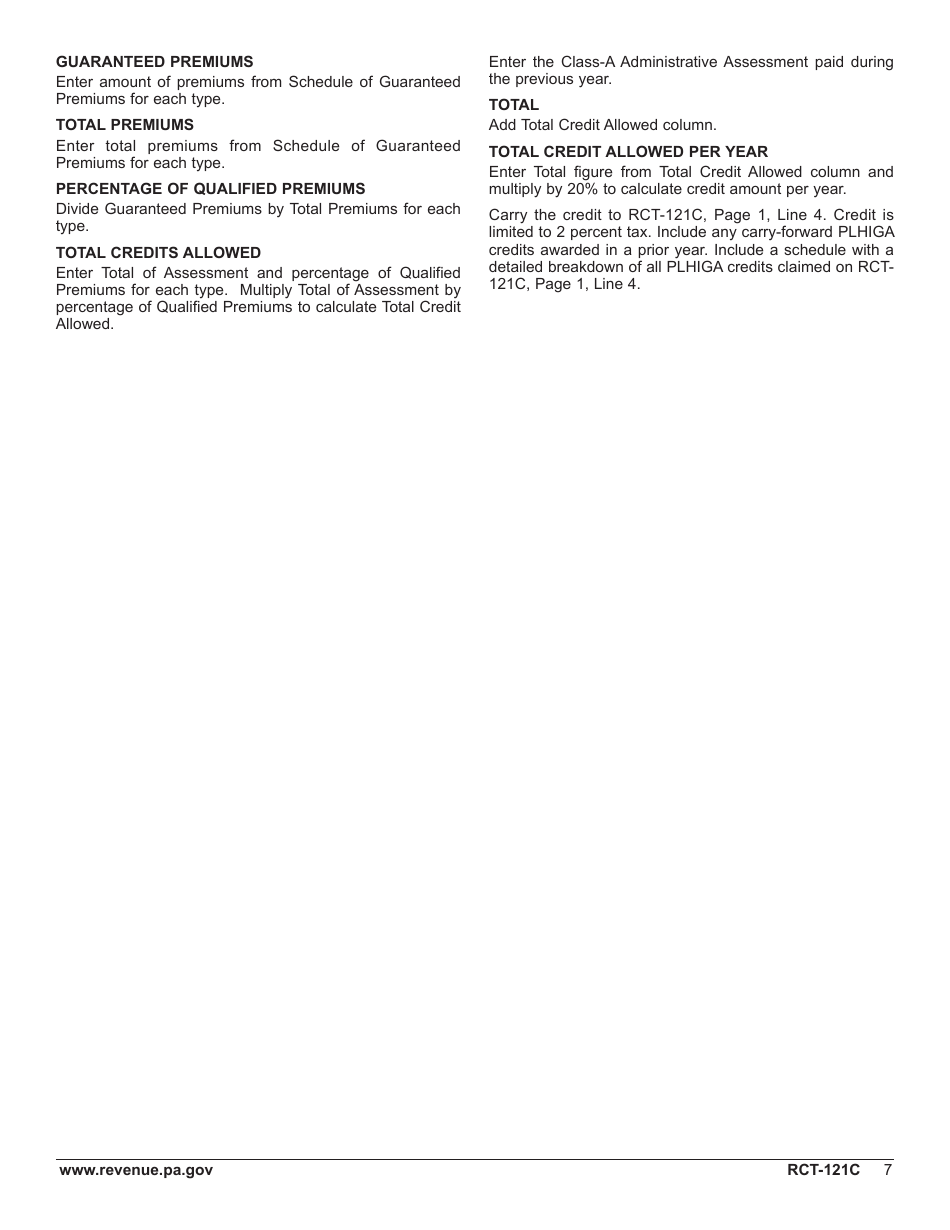 Form RCT-121C Gross Premiums Tax - Foreign Casualty or Foreign Fire Insurance Companies - Pennsylvania, Page 11