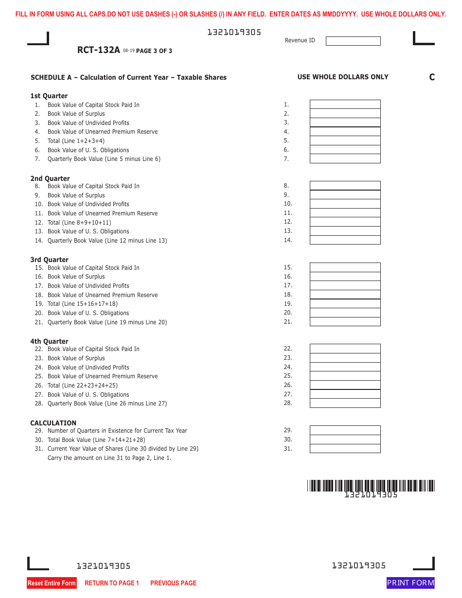 Form RCT-132A Pennsylvania Title Insurance Company Shares Tax Report - Pennsylvania, Page 3