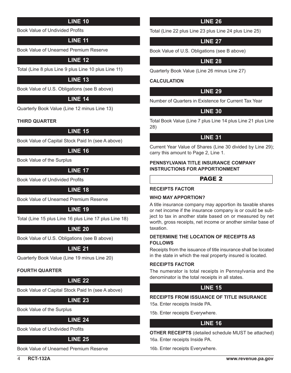 Form RCT-132A Pennsylvania Title Insurance Company Shares Tax Report - Pennsylvania, Page 8