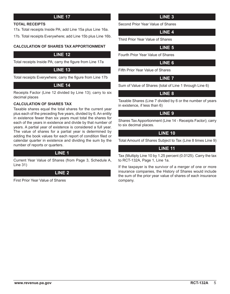 Form RCT-132A Pennsylvania Title Insurance Company Shares Tax Report - Pennsylvania, Page 9