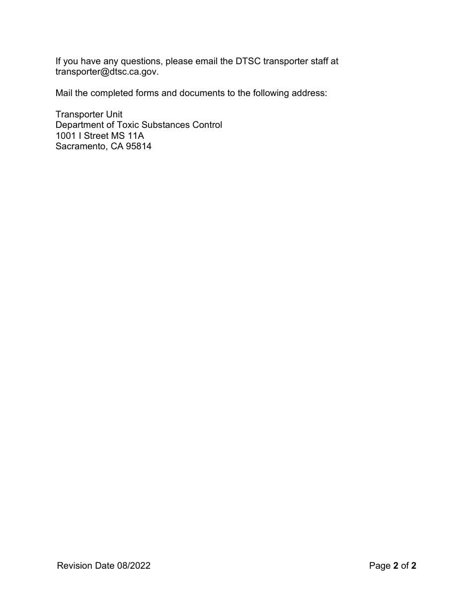 Hazardous Waste Transporter Registration Checklist - California, Page 2