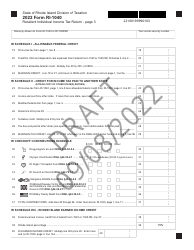 Form RI-1040 Resident Individual Income Tax Return - Draft - Rhode Island, Page 3