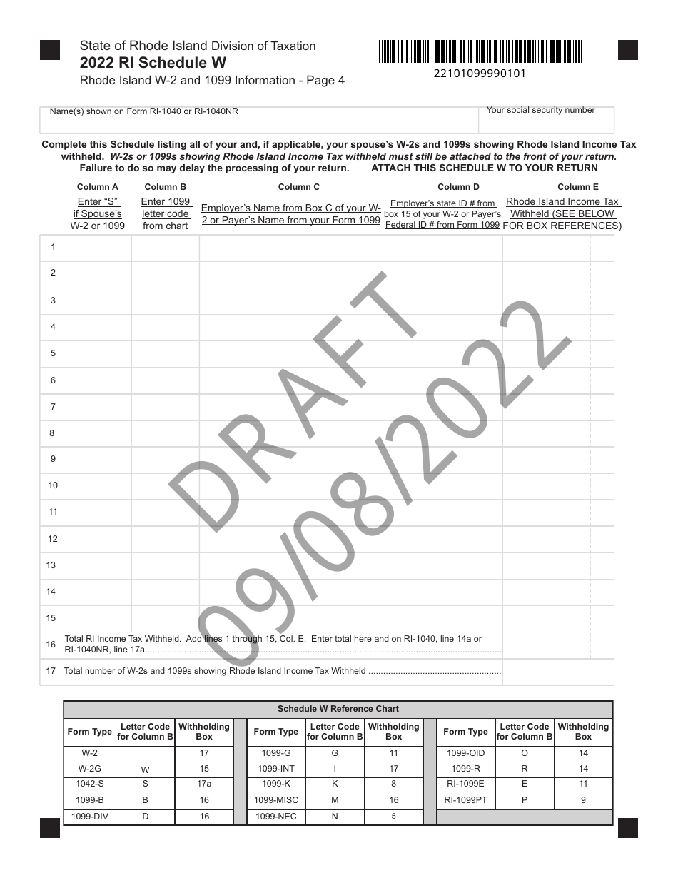 Form RI-1040 Resident Individual Income Tax Return - Draft - Rhode Island, Page 4