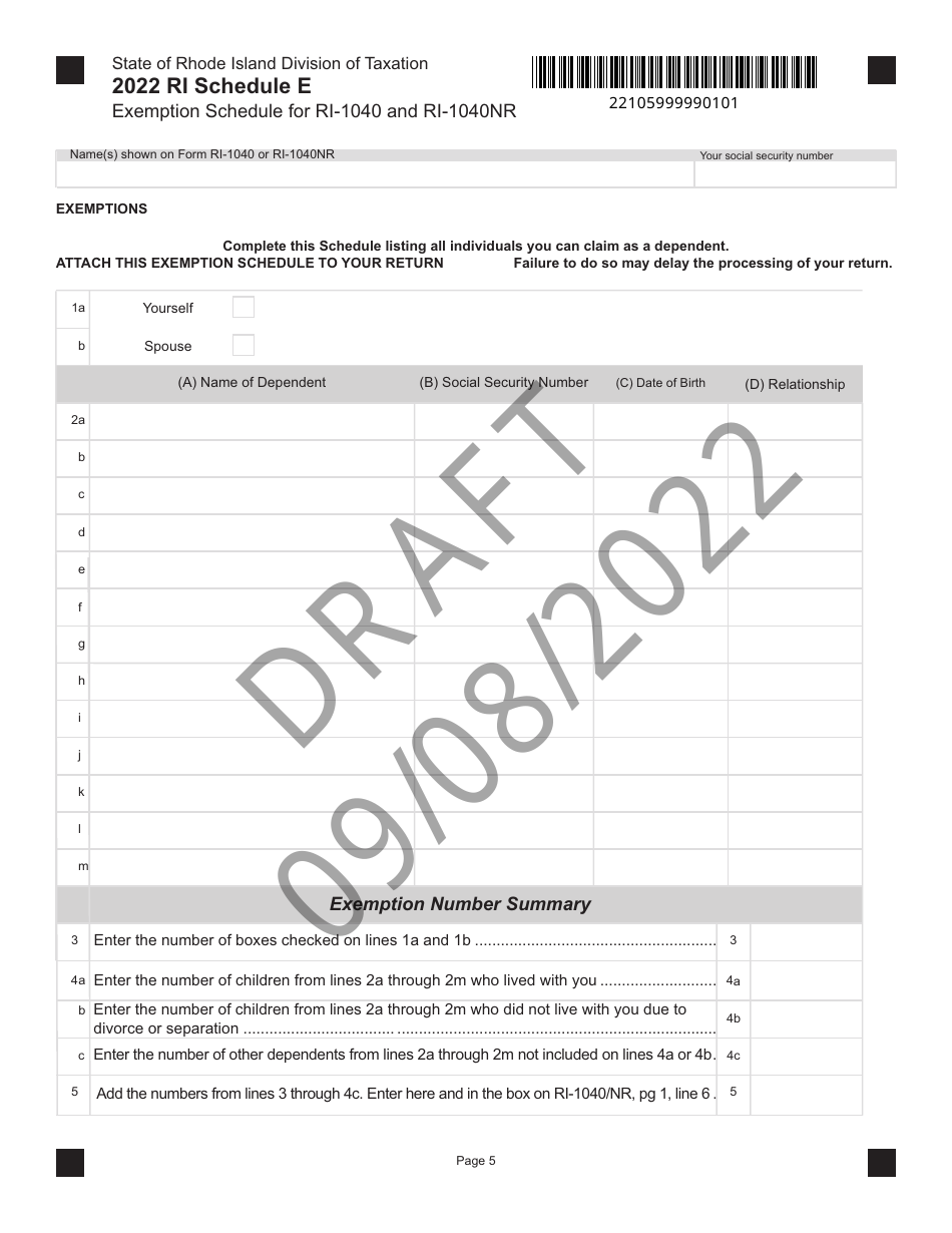 Form RI-1040NR Nonresident Individual Income Tax Return - Draft - Rhode Island, Page 5