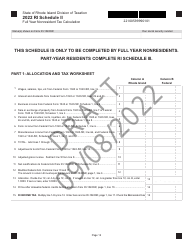 Form RI-1040NR Schedule II Full Year Nonresident Tax Calculation - Draft - Rhode Island