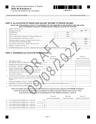 Form RI-1040NR Schedule II Full Year Nonresident Tax Calculation - Draft - Rhode Island, Page 2