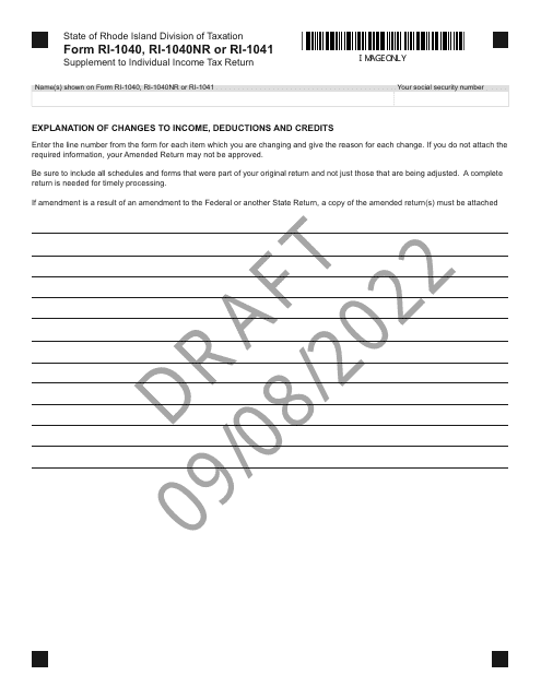 Form RI-1040 (RI-1040NR; RI-1041)  Printable Pdf