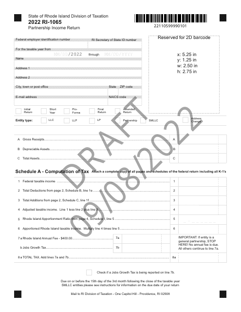 Form RI-1065 2022 Printable Pdf