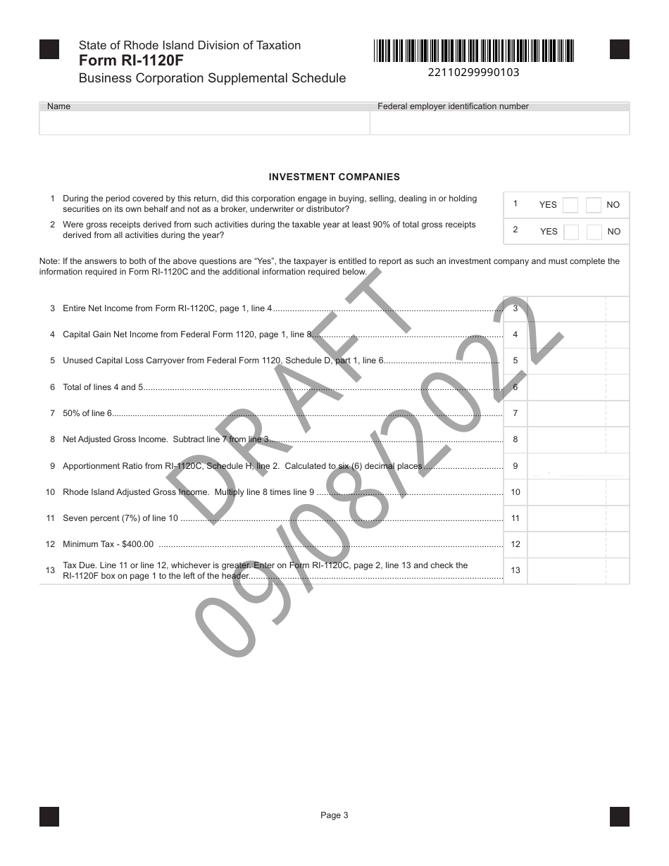 Form RI-1120F Business Corporation Supplemental Schedule - Draft - Rhode Island, Page 3