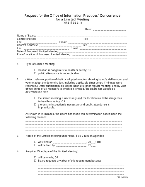 Request for the Office of Information Practices' Concurrence for a Limited Meeting - Hawaii Download Pdf