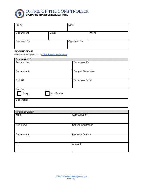 Operating Transfer Request Form - Massachusetts