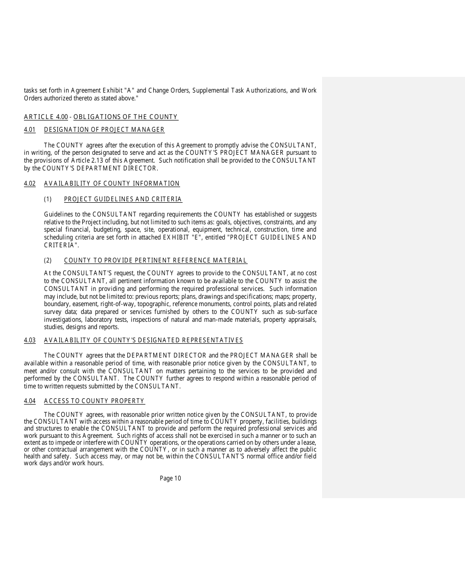 Professional Services Agreement - Lee County, Florida, Page 10
