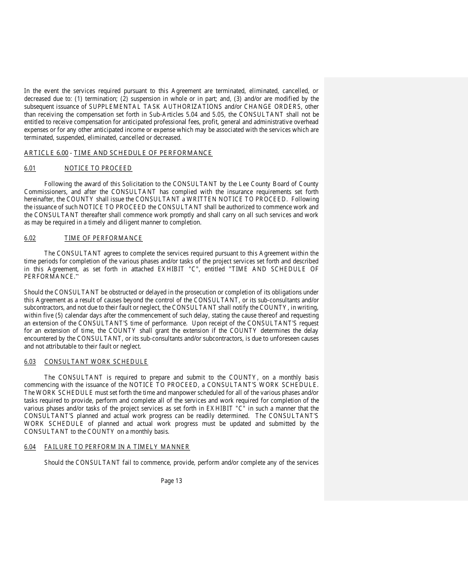Professional Services Agreement - Lee County, Florida, Page 13