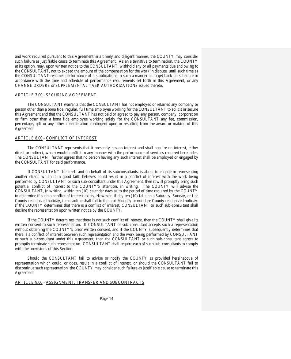 Professional Services Agreement - Lee County, Florida, Page 14