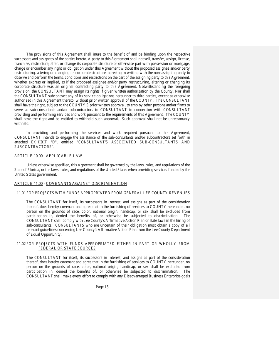 Professional Services Agreement - Lee County, Florida, Page 15