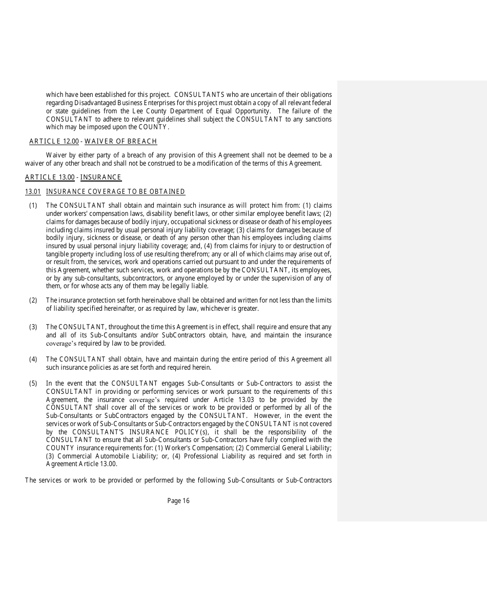 Professional Services Agreement - Lee County, Florida, Page 16