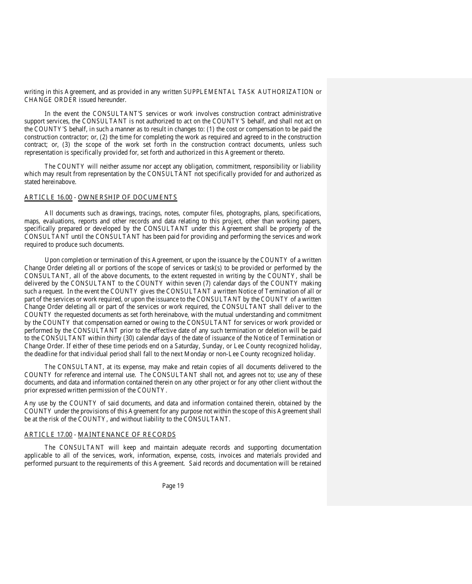 Professional Services Agreement - Lee County, Florida, Page 19