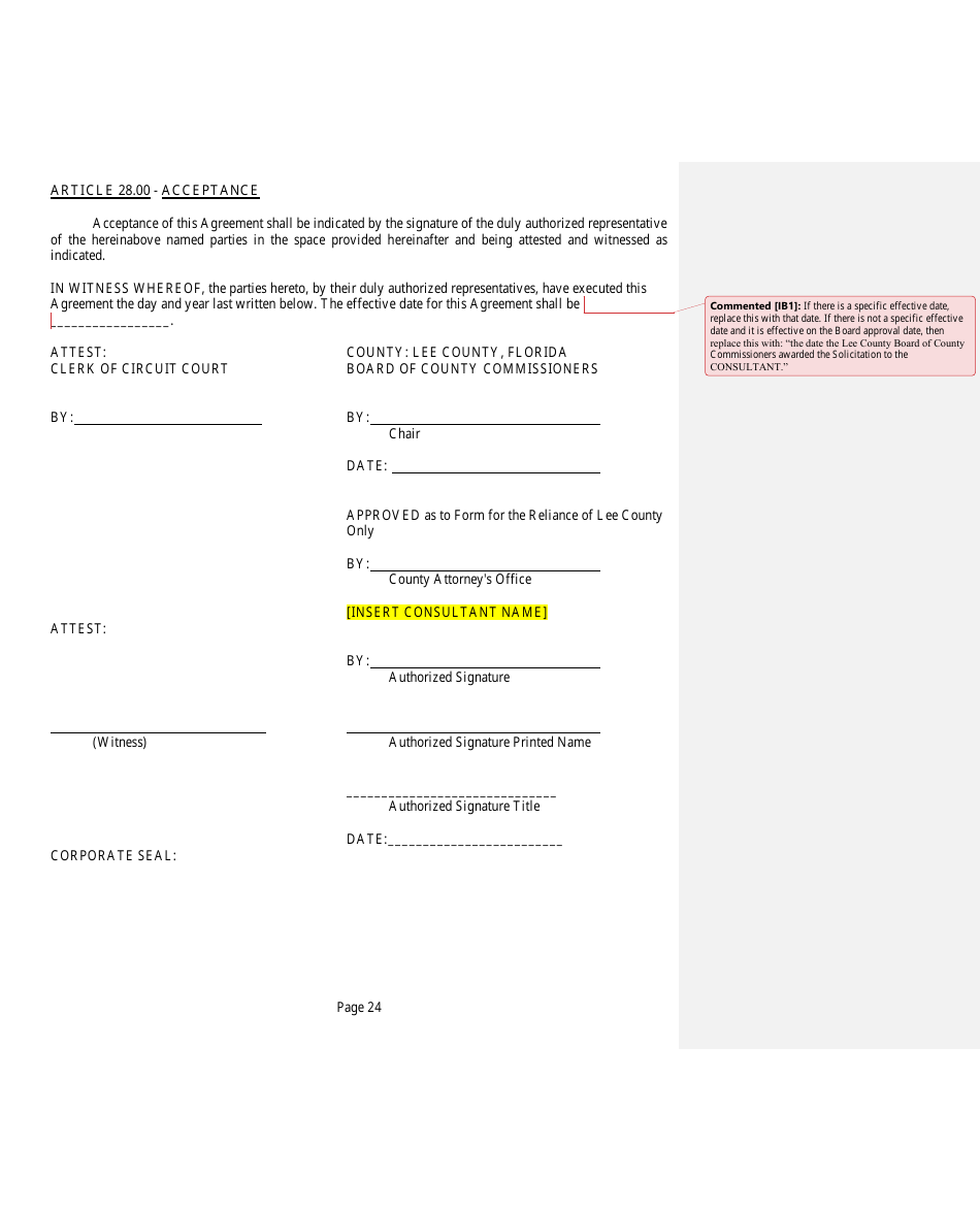 Professional Services Agreement - Lee County, Florida, Page 24