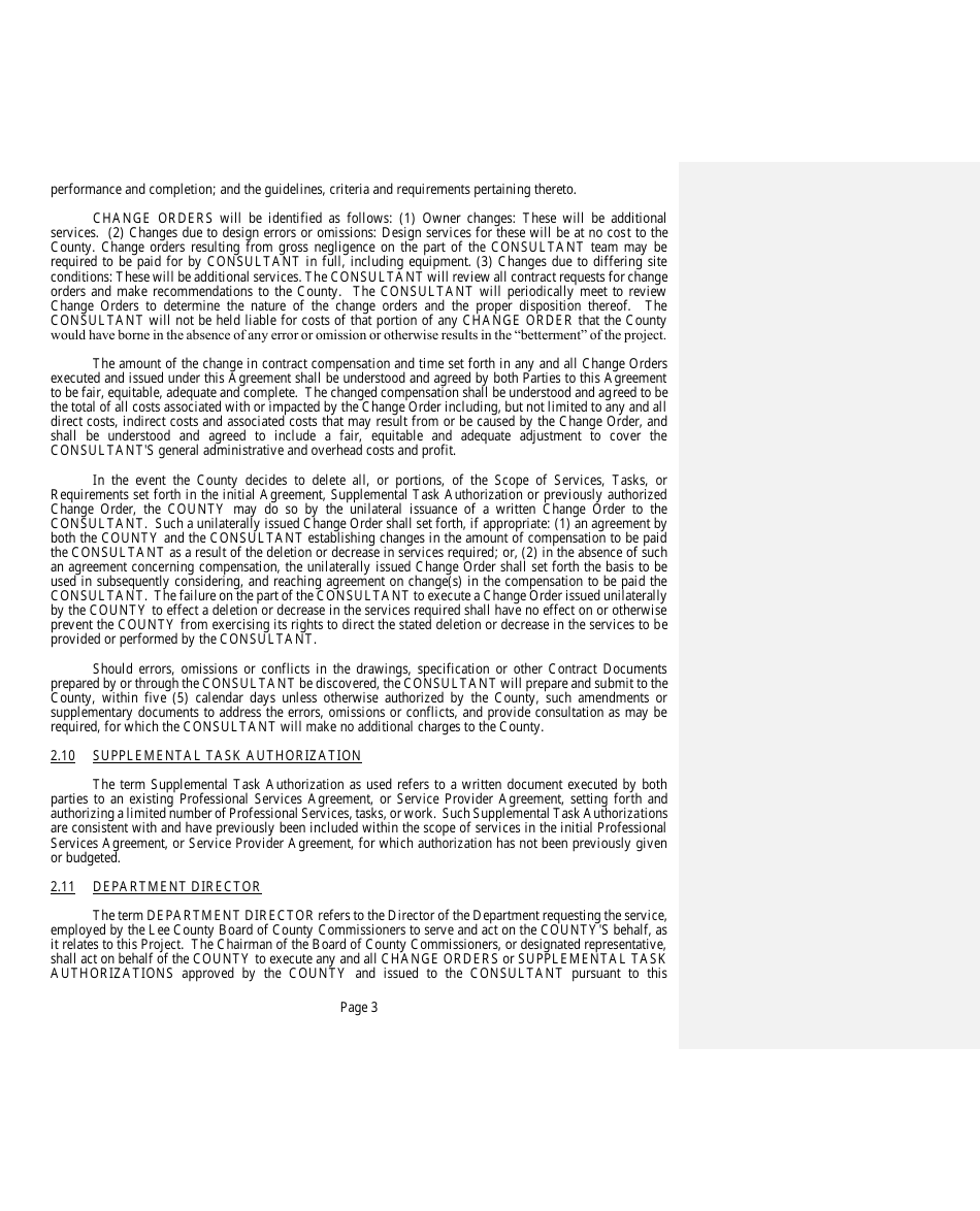 Professional Services Agreement - Lee County, Florida, Page 3