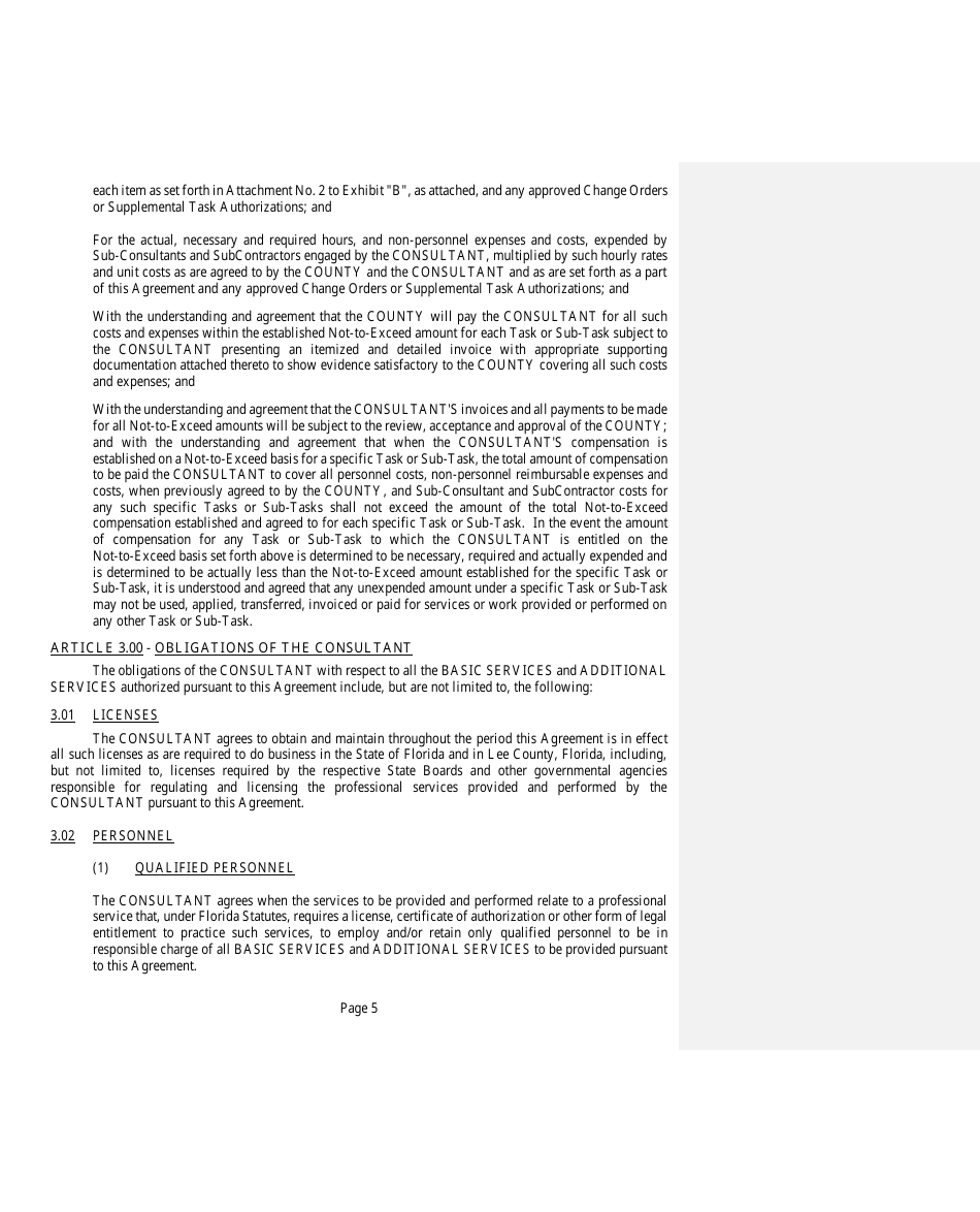 Professional Services Agreement - Lee County, Florida, Page 5