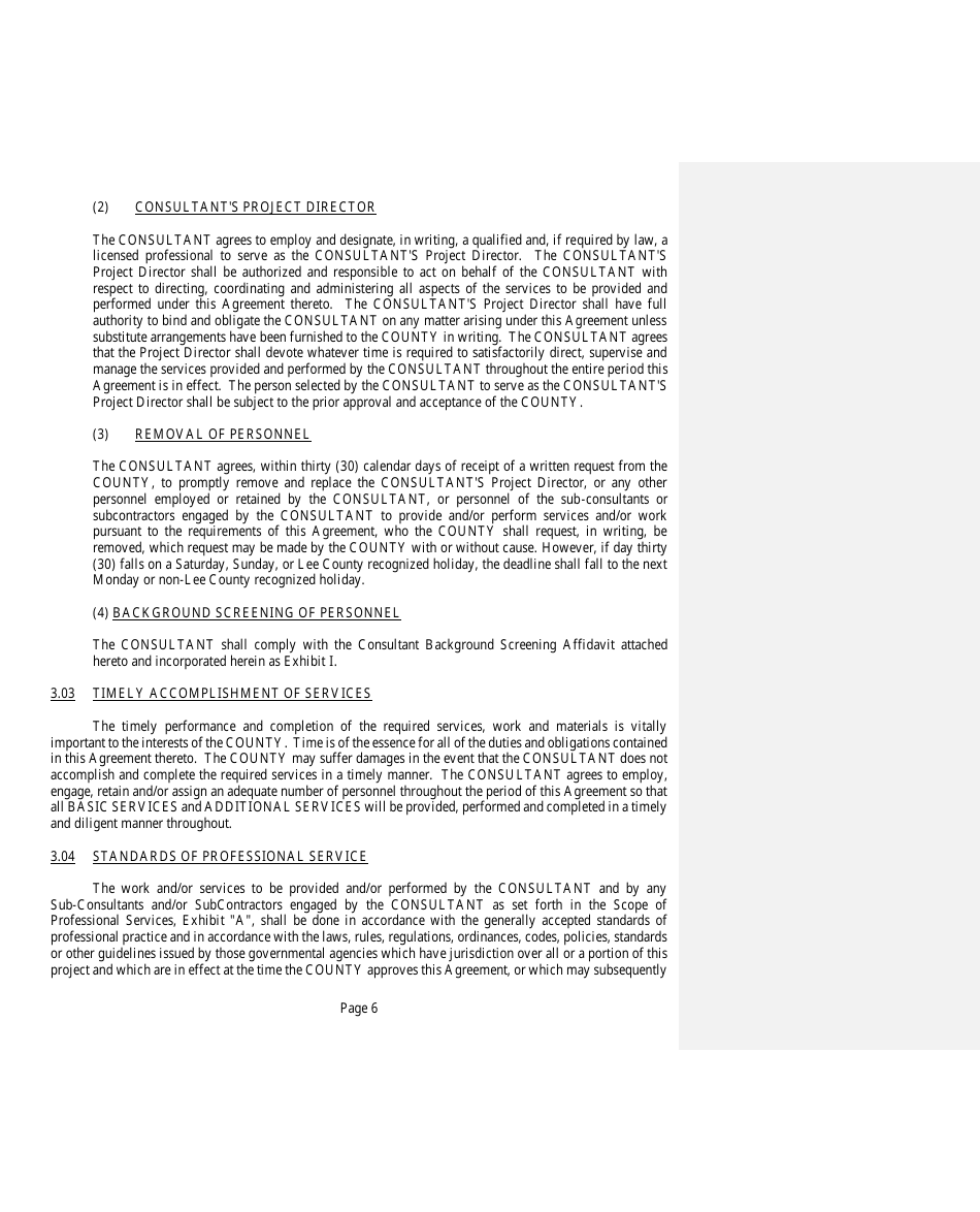 Professional Services Agreement - Lee County, Florida, Page 6