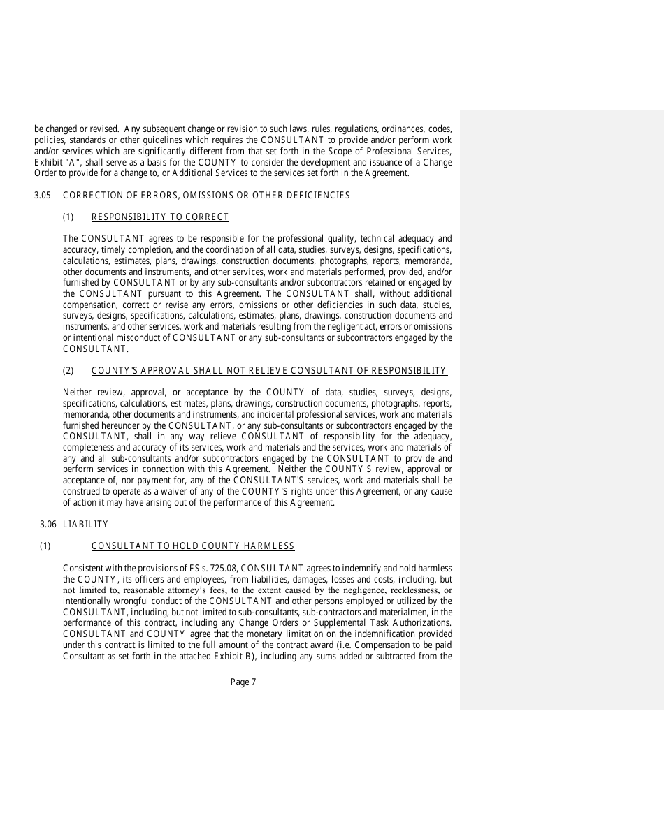 Professional Services Agreement - Lee County, Florida, Page 7