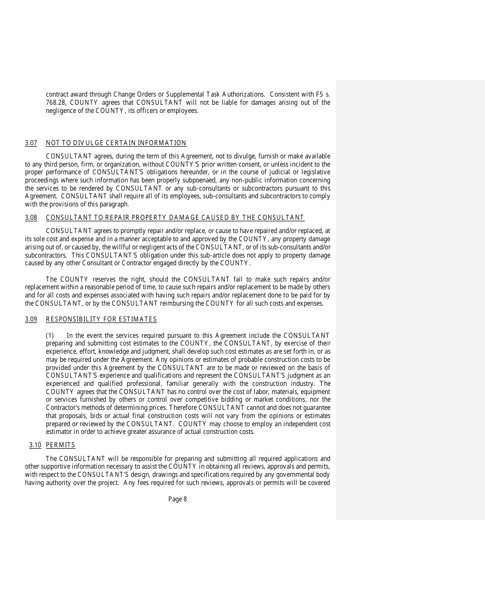 Professional Services Agreement - Lee County, Florida, Page 8