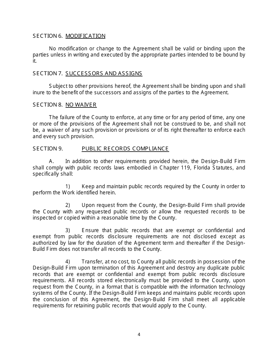 Design-Build Agreement Construction Phase Amendment - Lee County, Florida, Page 4