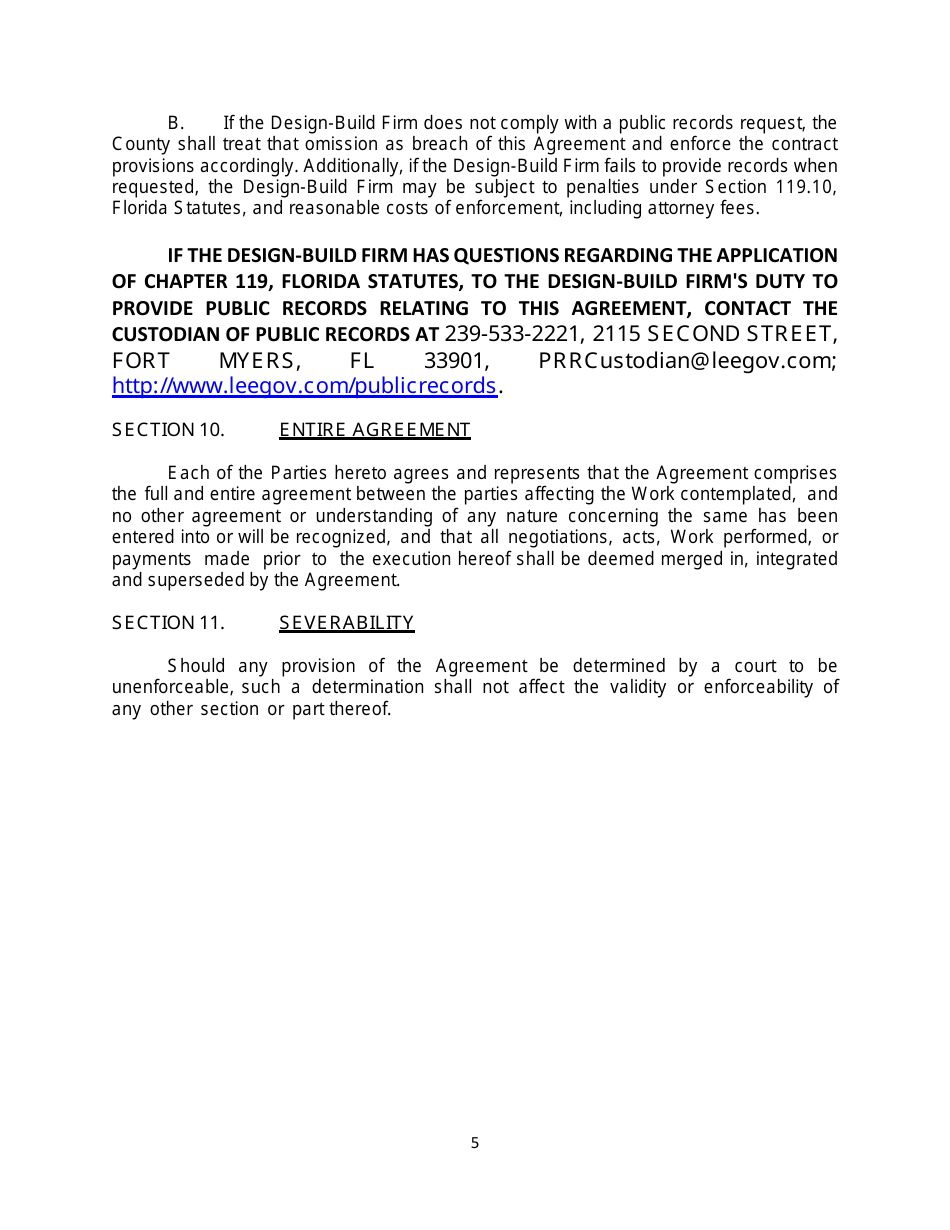 Design-Build Agreement Construction Phase Amendment - Lee County, Florida, Page 5