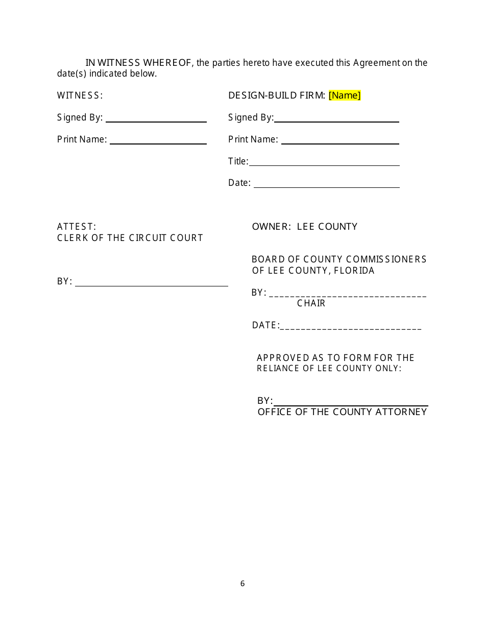 Design-Build Agreement Construction Phase Amendment - Lee County, Florida, Page 6