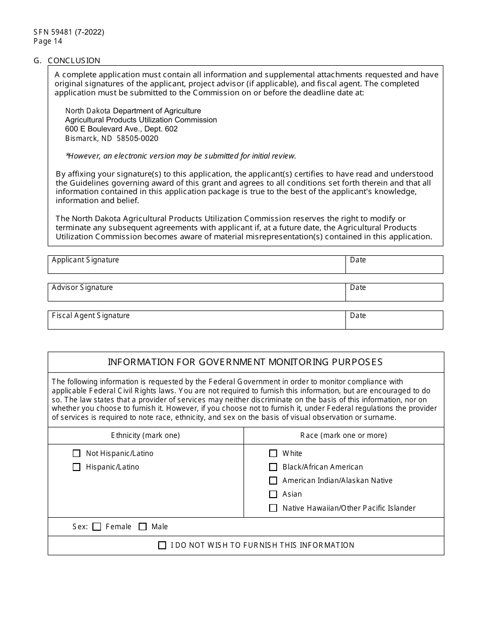 Form SFN59481 Agricultural Products Utilization Commission Grant Application - North Dakota, Page 14
