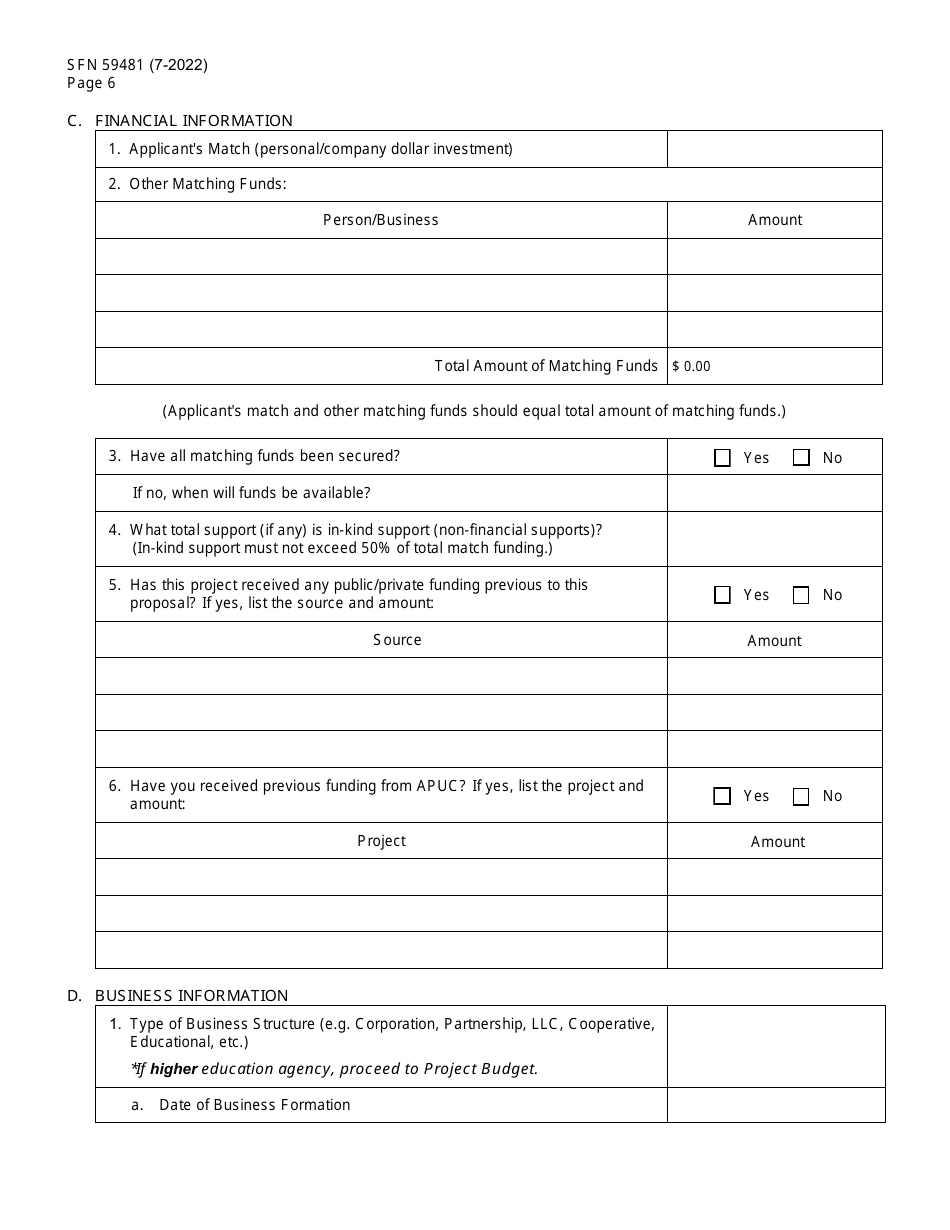Form SFN59481 Agricultural Products Utilization Commission Grant Application - North Dakota, Page 6