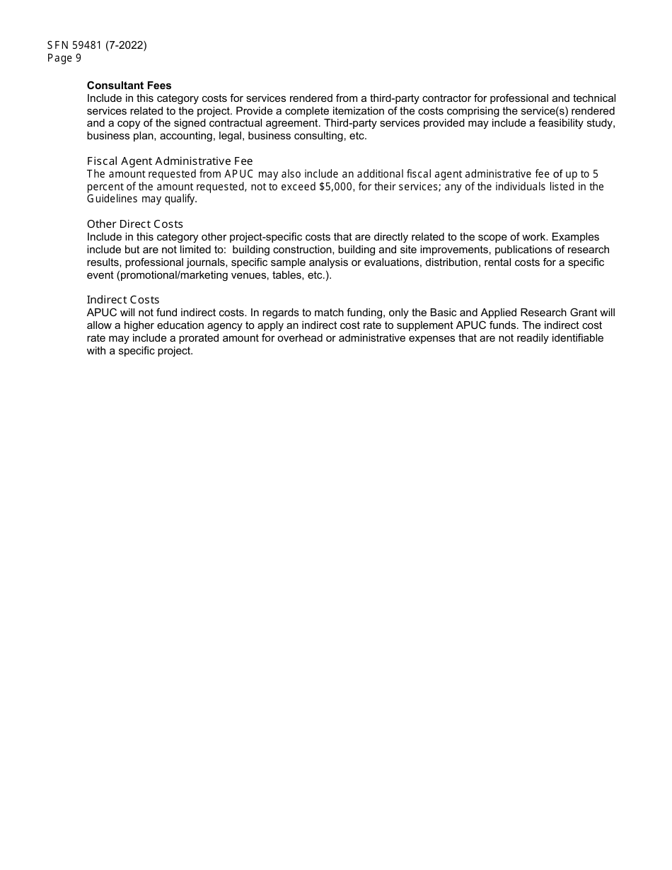 Form SFN59481 Agricultural Products Utilization Commission Grant Application - North Dakota, Page 9