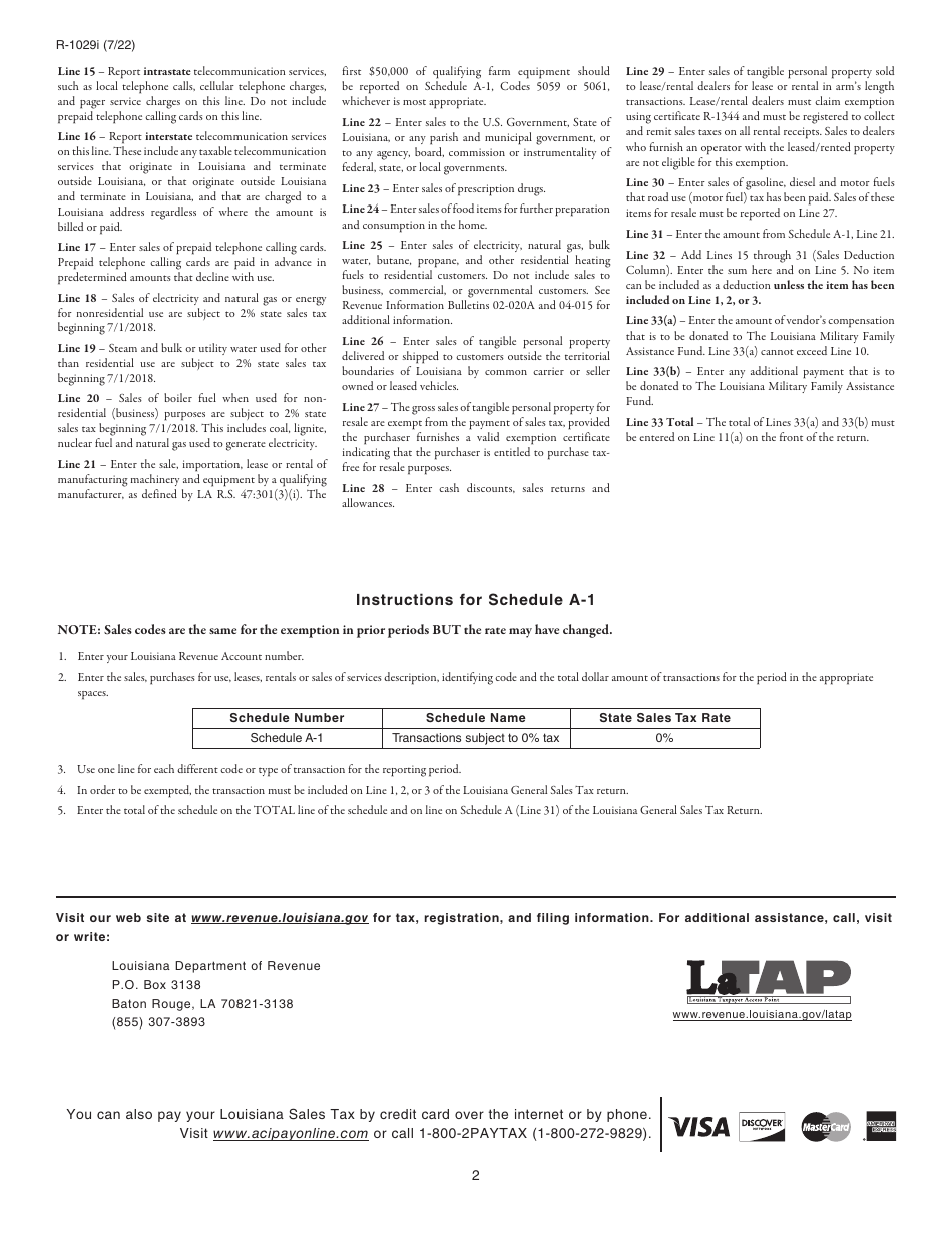 Instructions for Form R-1029 Sales Tax Return - Louisiana, Page 2