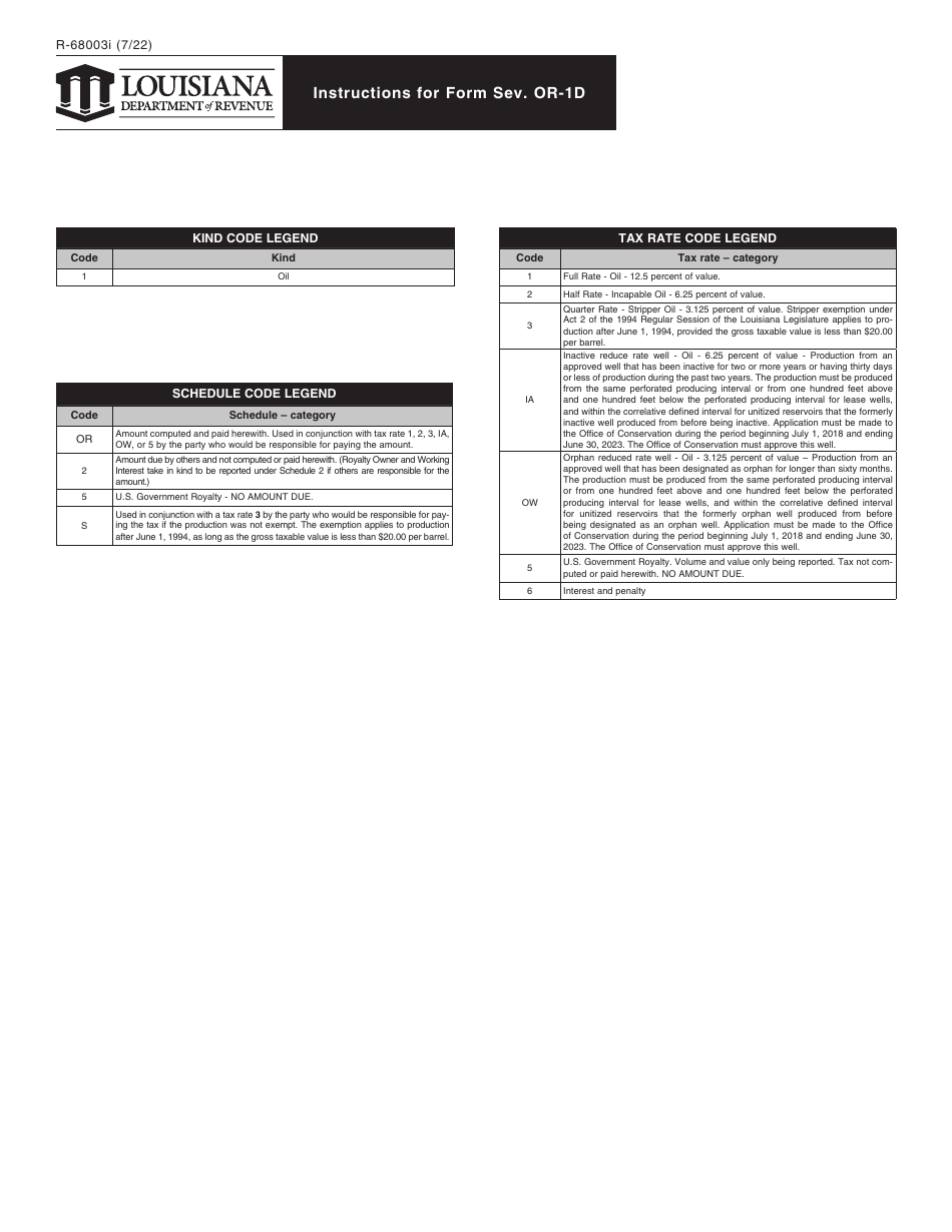 Instructions for Form R-68003, SEV. OR-1D Orphan Well Rework Program Return - Lease Detail - Louisiana, Page 2