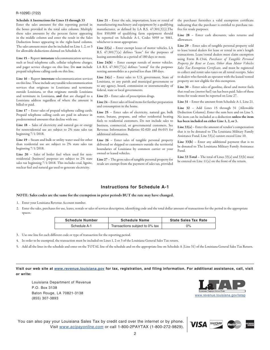 Instructions for Form R-1029E Electronic Sales Tax Return - Louisiana, Page 2