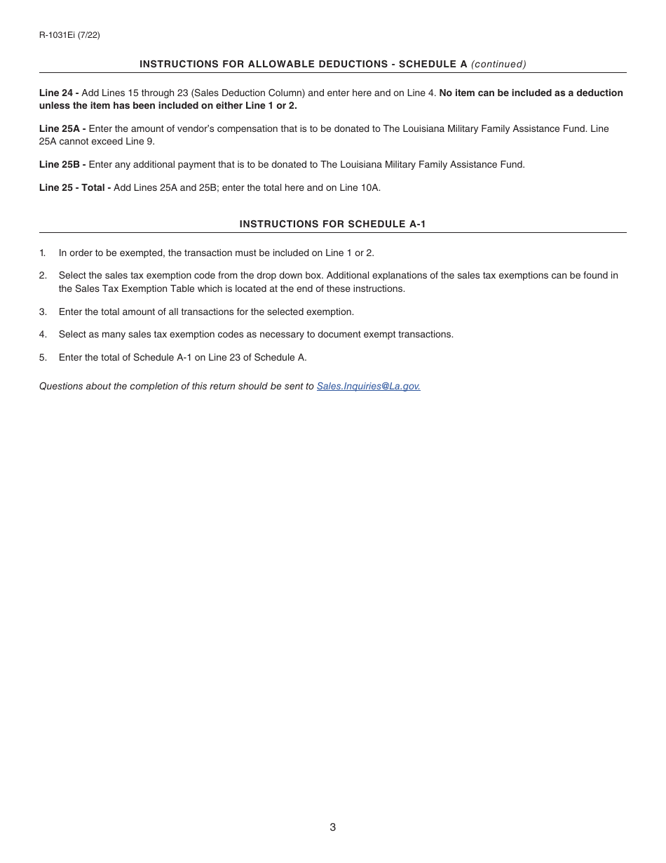Instructions for Form R-1031E Electronic Direct Marketer Sales Tax Return - Louisiana, Page 3
