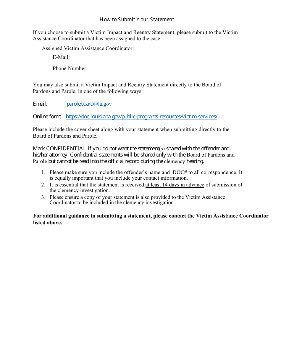 Clemency Victim Impact and Reentry Statement - Louisiana, Page 4