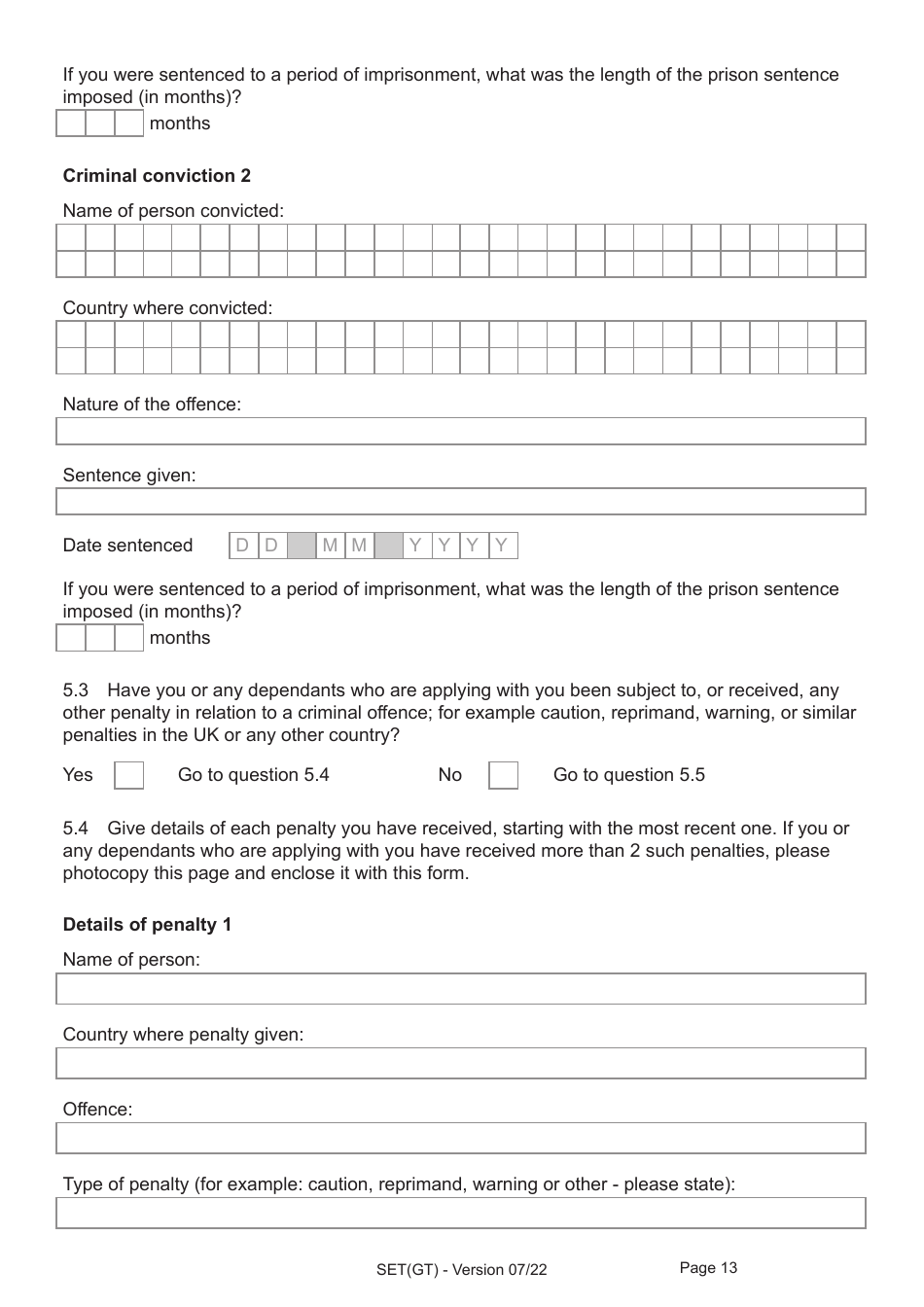 Form SET(GT) Application for Settlement for a Person Granted Limited Leave Under the Dedicated Grenfell Immigration Policy for Survivors - United Kingdom, Page 13