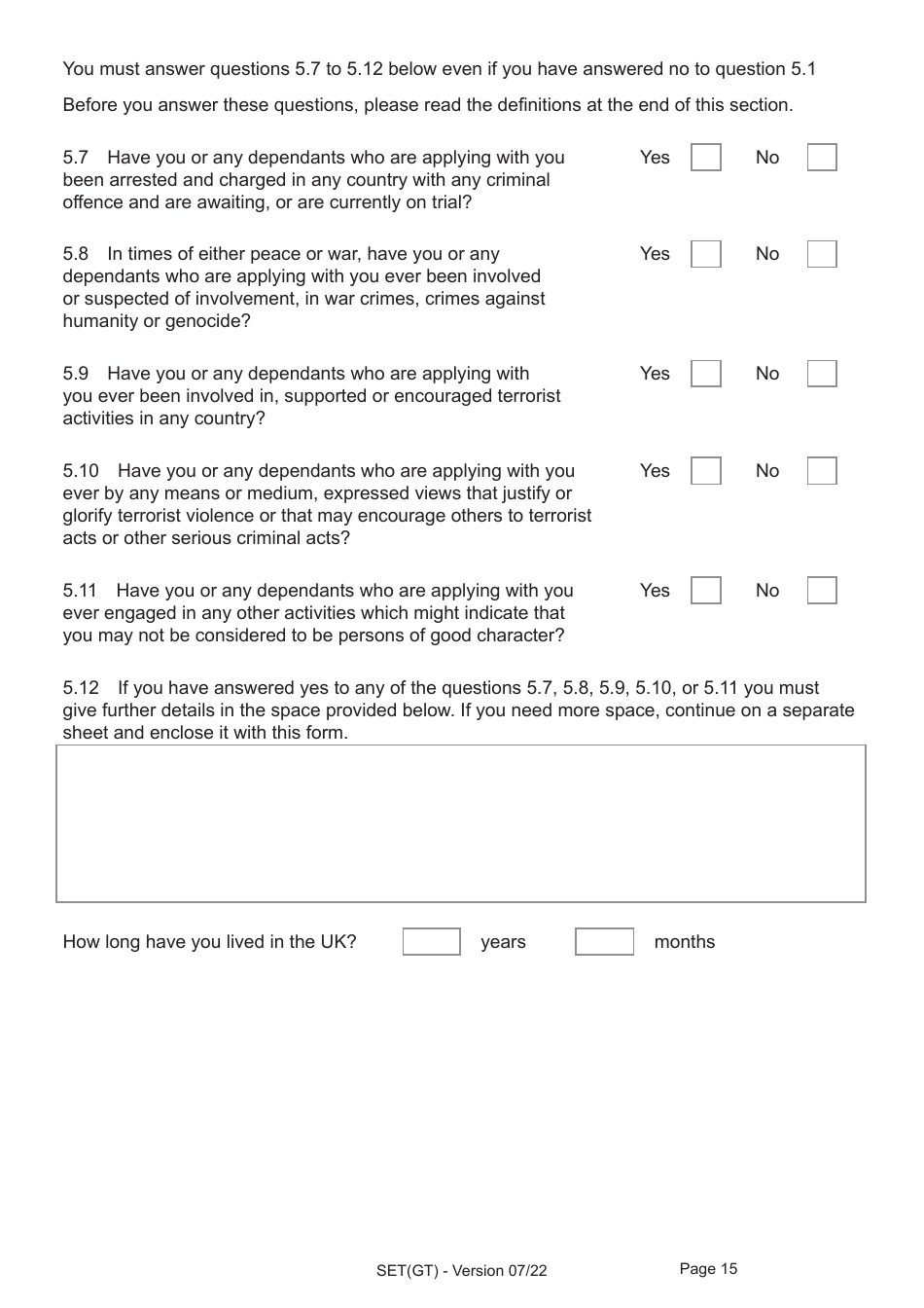 Form SET(GT) Application for Settlement for a Person Granted Limited Leave Under the Dedicated Grenfell Immigration Policy for Survivors - United Kingdom, Page 15